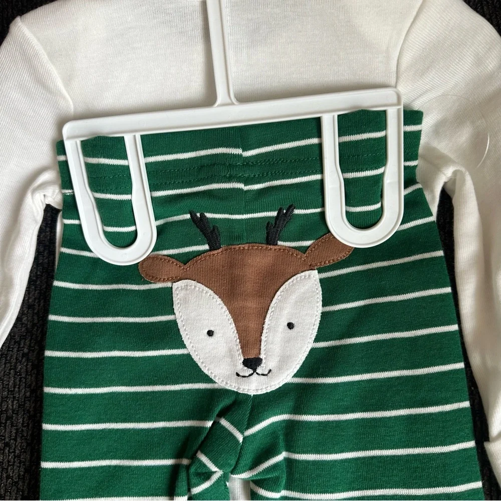 carters Christmas Reindeer striped 2 piece  set